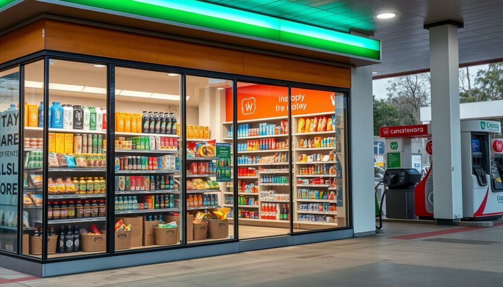 Loja de conveniência em posto de gasolina perto de mim com produtos diversos