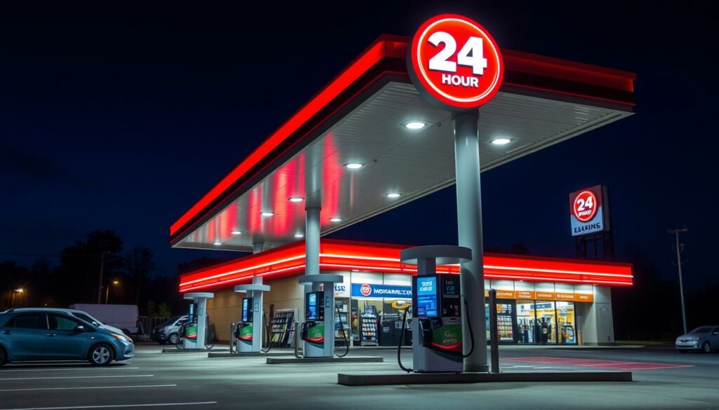 posto de gasolina 24 horas com iluminação