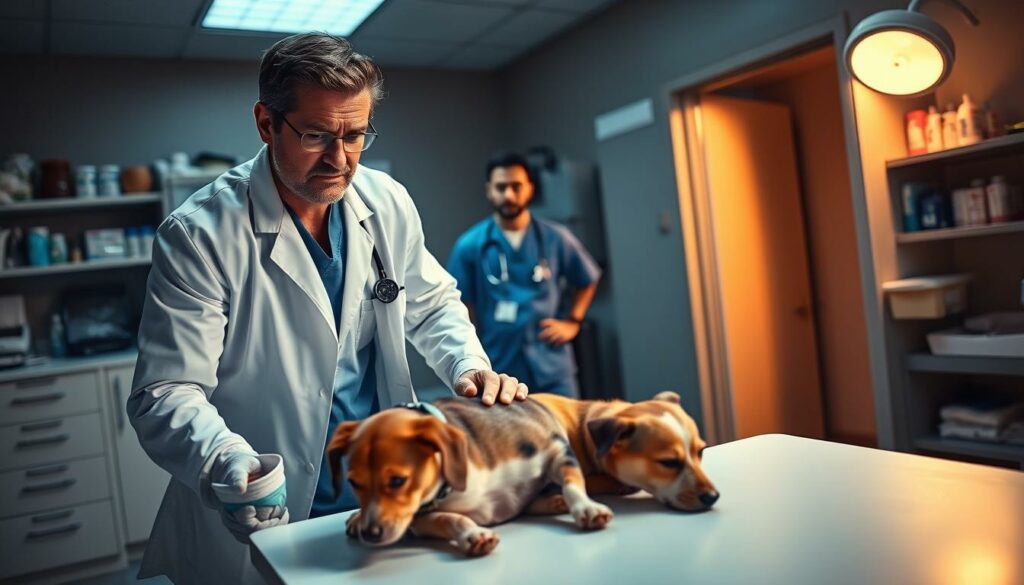 veterinário atendendo emergência em animal