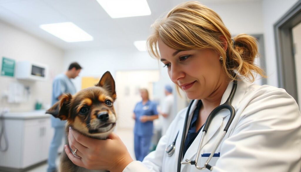 veterinário popular atendendo animal em hospital veterinário gratuito