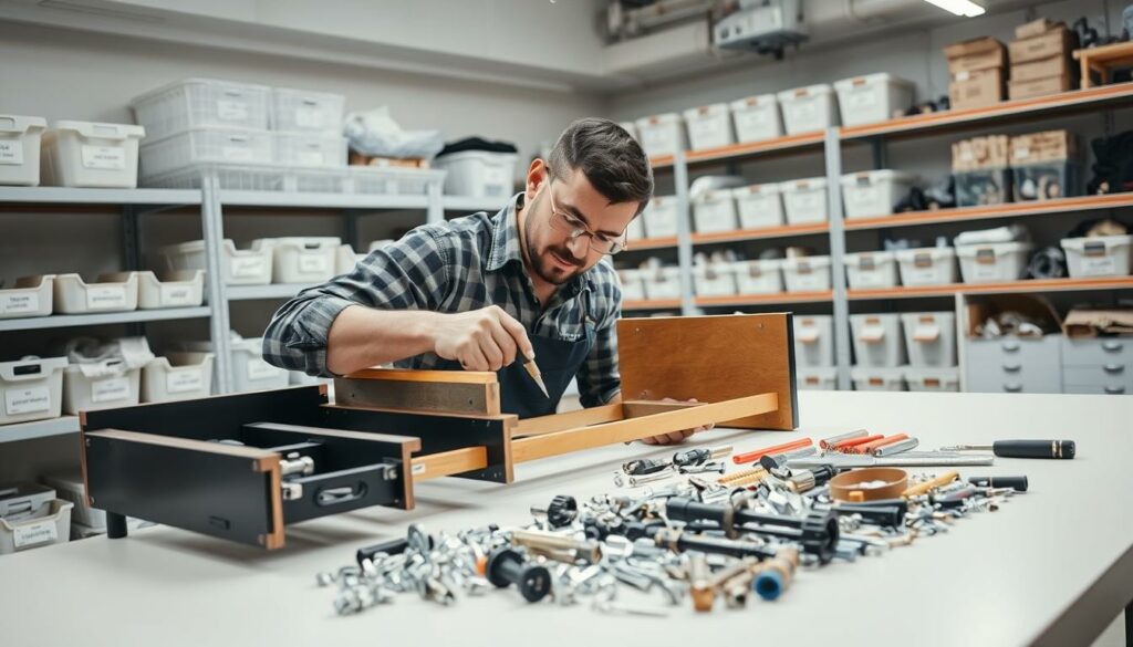 desmontagem de móveis profissional com organização de componentes