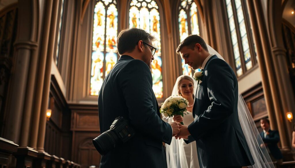 fotógrafo profissional trabalhando em casamento