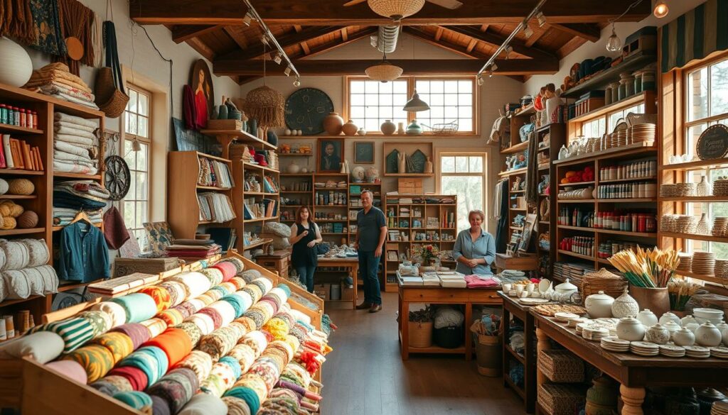 loja de artesanato com materiais organizados