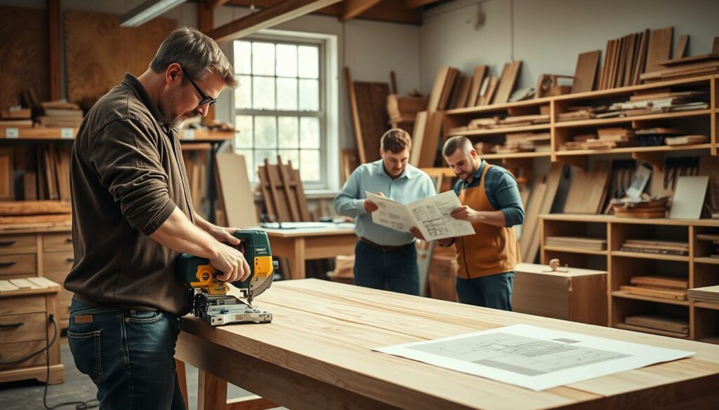 marceneiro planejados trabalhando em projeto personalizado