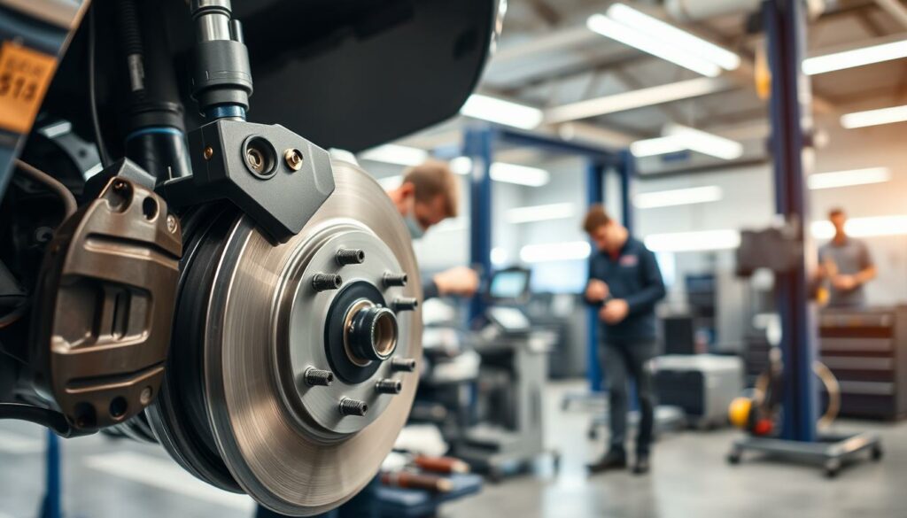 oficina de freios realizando upgrade em sistema de frenagem automotivo