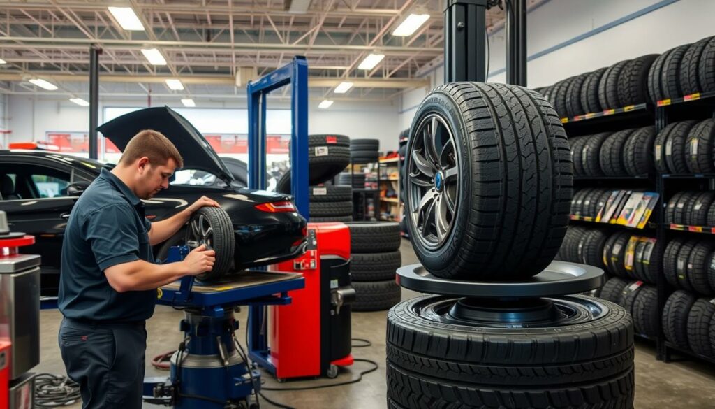 serviços de alinhamento e balanceamento em loja de pneus