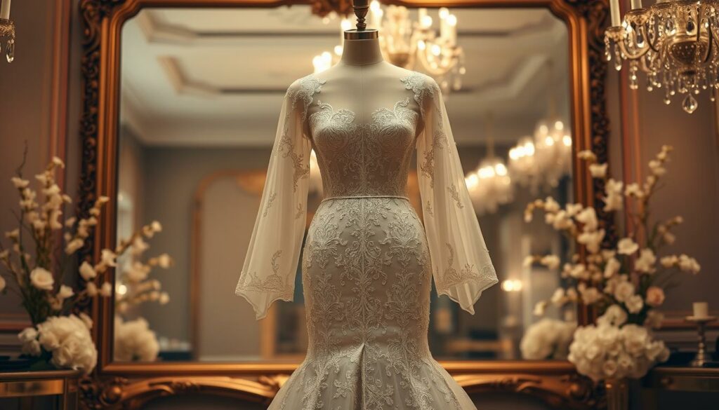 vestido de noiva elegante em decoração sofisticada